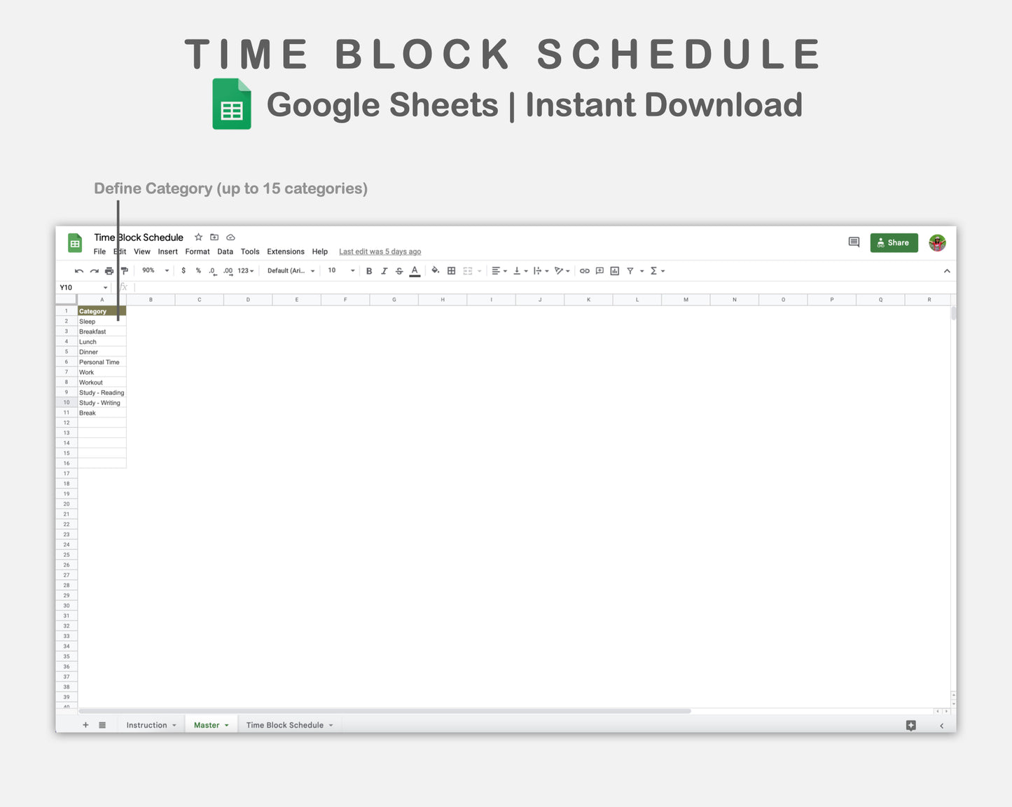 Google Sheets - Time Block Schedule - Boho