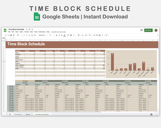 Google Sheets - Time Block Schedule - Earthy