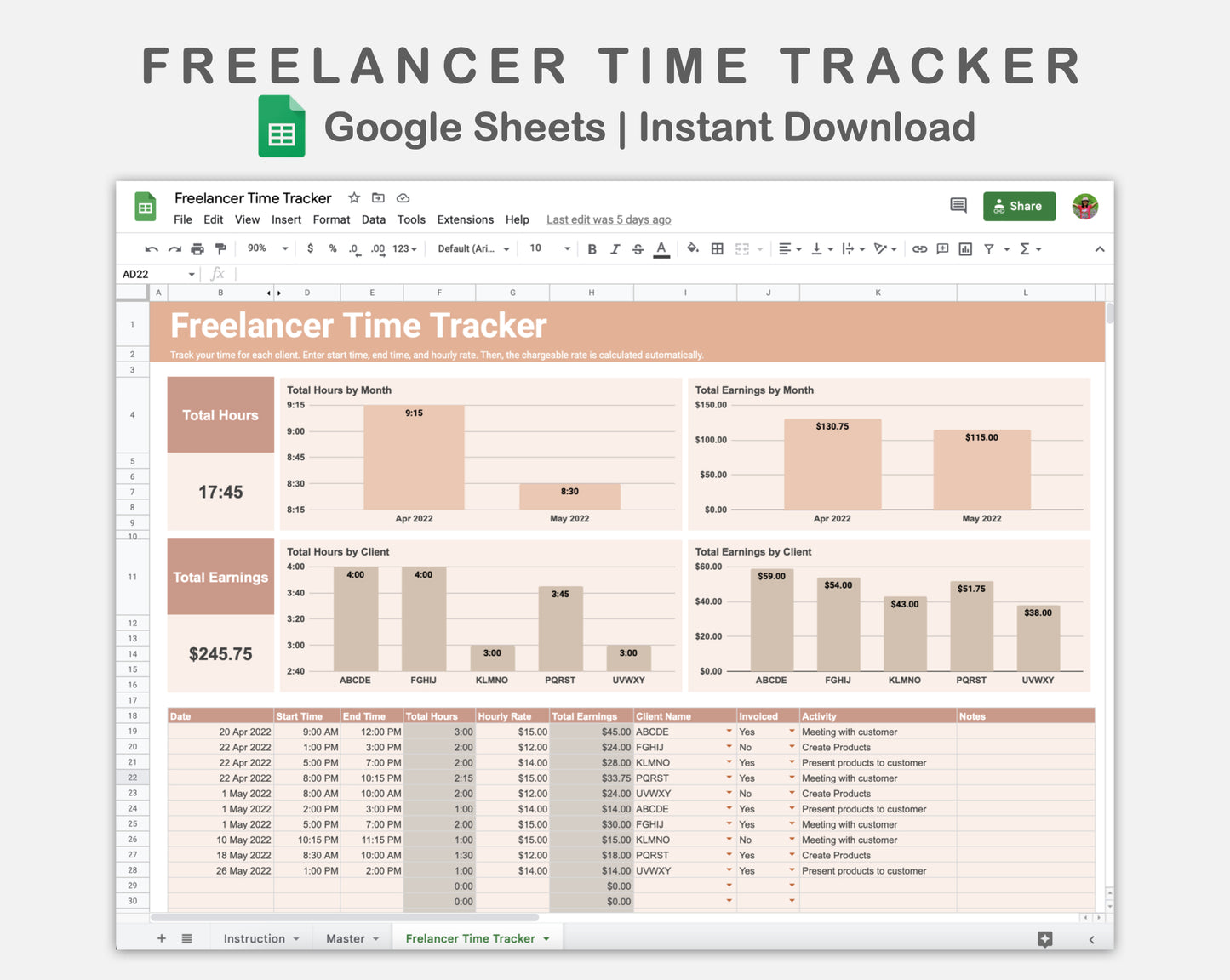 Google Sheets - Freelancer Time Tracker - Neutral
