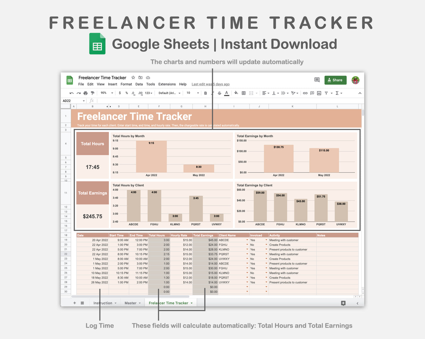 Google Sheets - Freelancer Time Tracker - Neutral