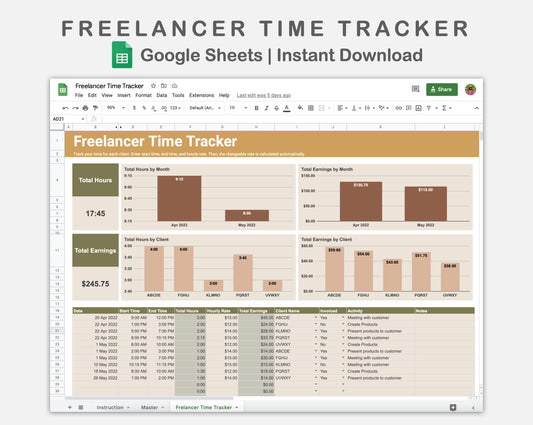 Google Sheets - Freelancer Time Tracker - Boho