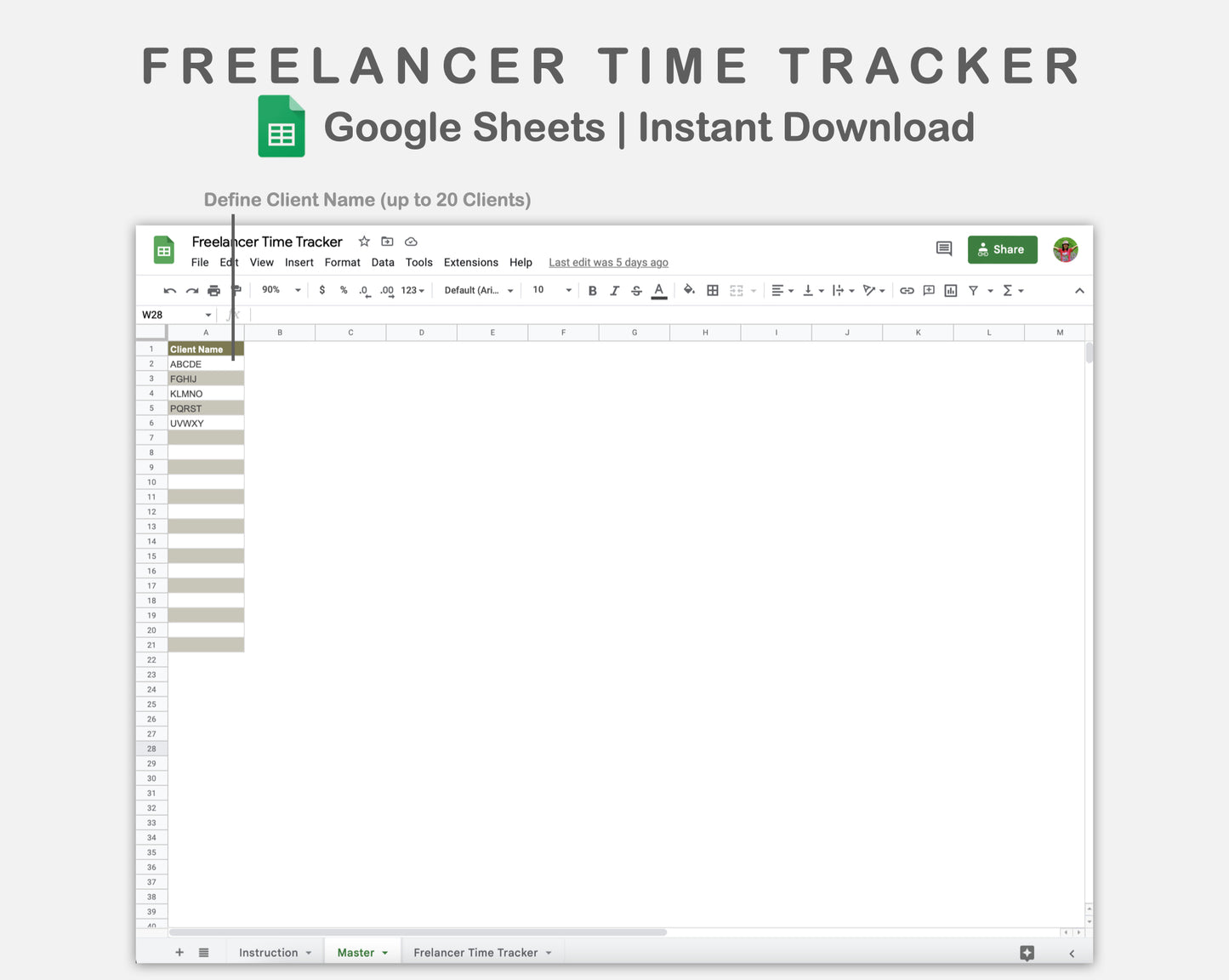 Google Sheets - Freelancer Time Tracker - Boho