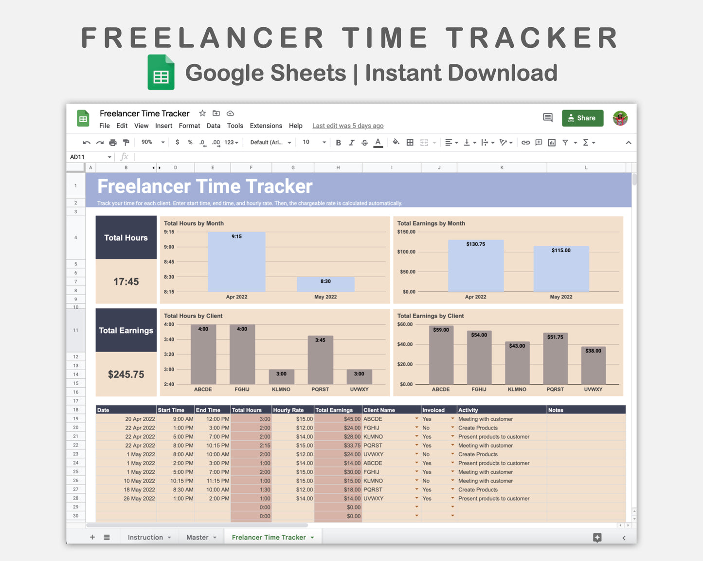 Google Sheets - Freelancer Time Tracker - Sweet