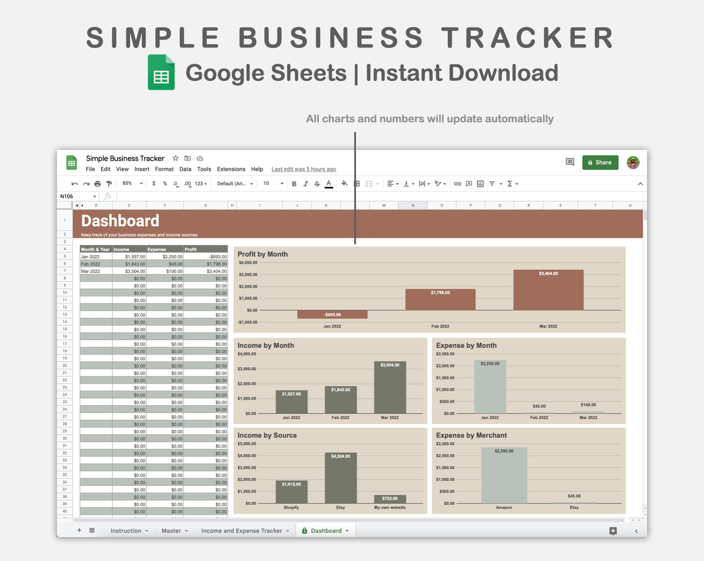 Google Sheets - Simple Business Tracker  - Earthy