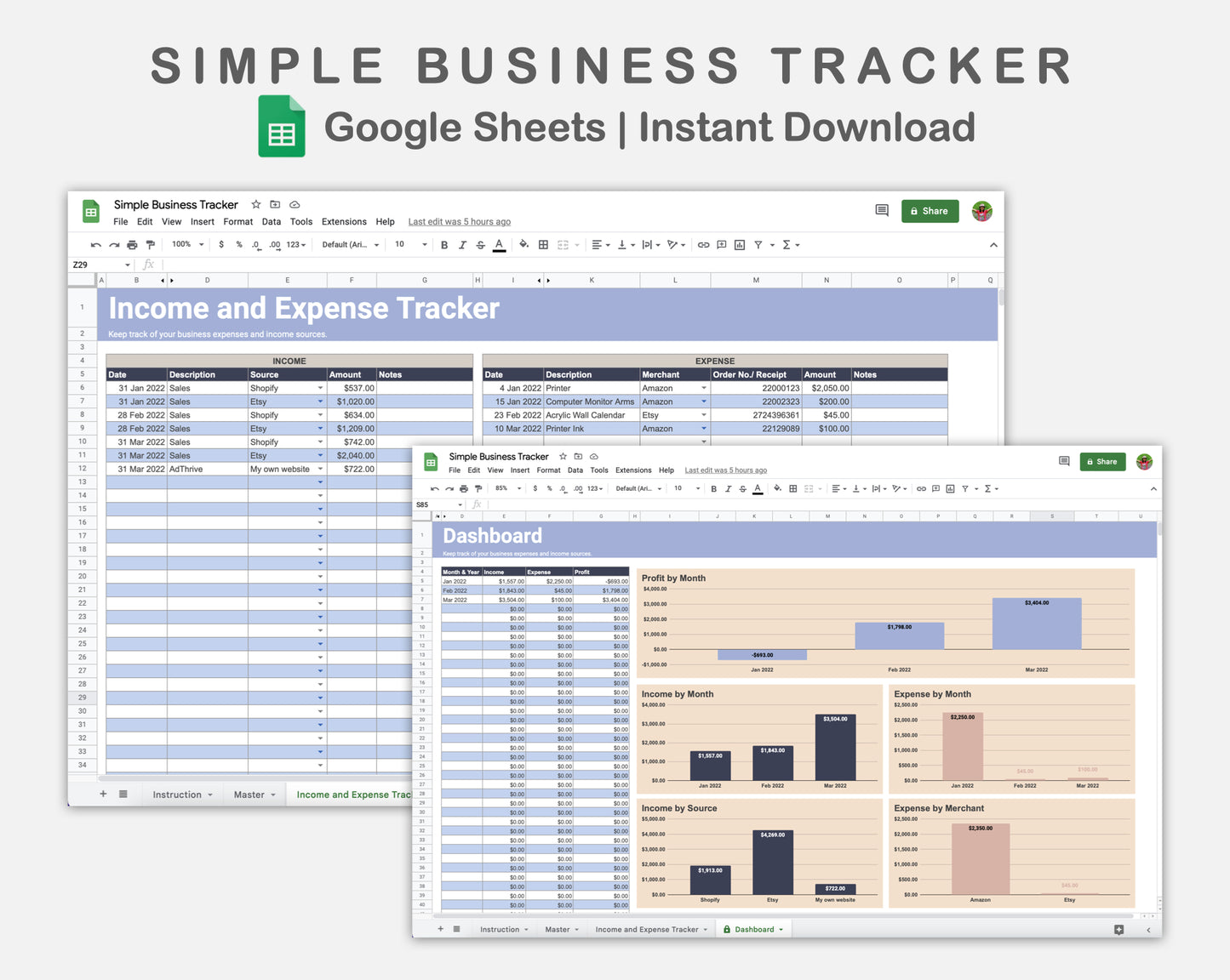 Google Sheets - Simple Business Tracker - Sweet