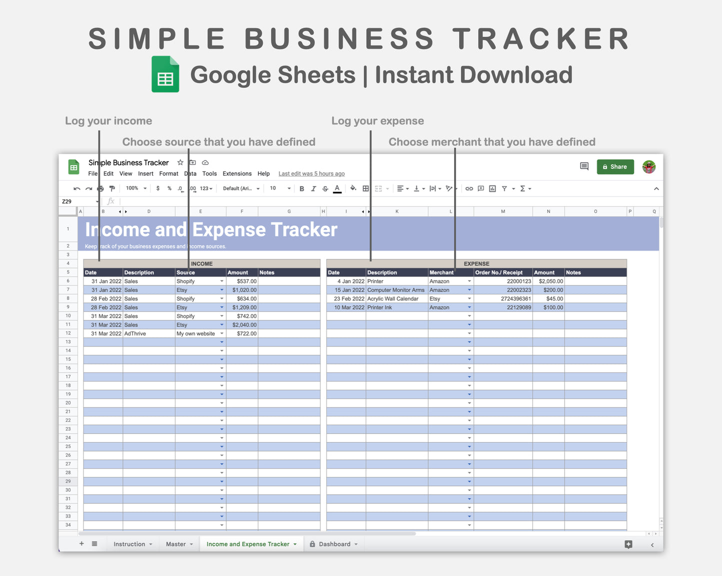 Google Sheets - Simple Business Tracker - Sweet