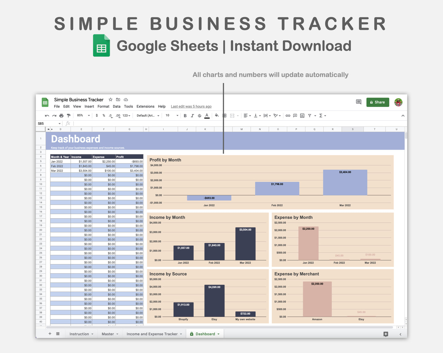 Google Sheets - Simple Business Tracker - Sweet