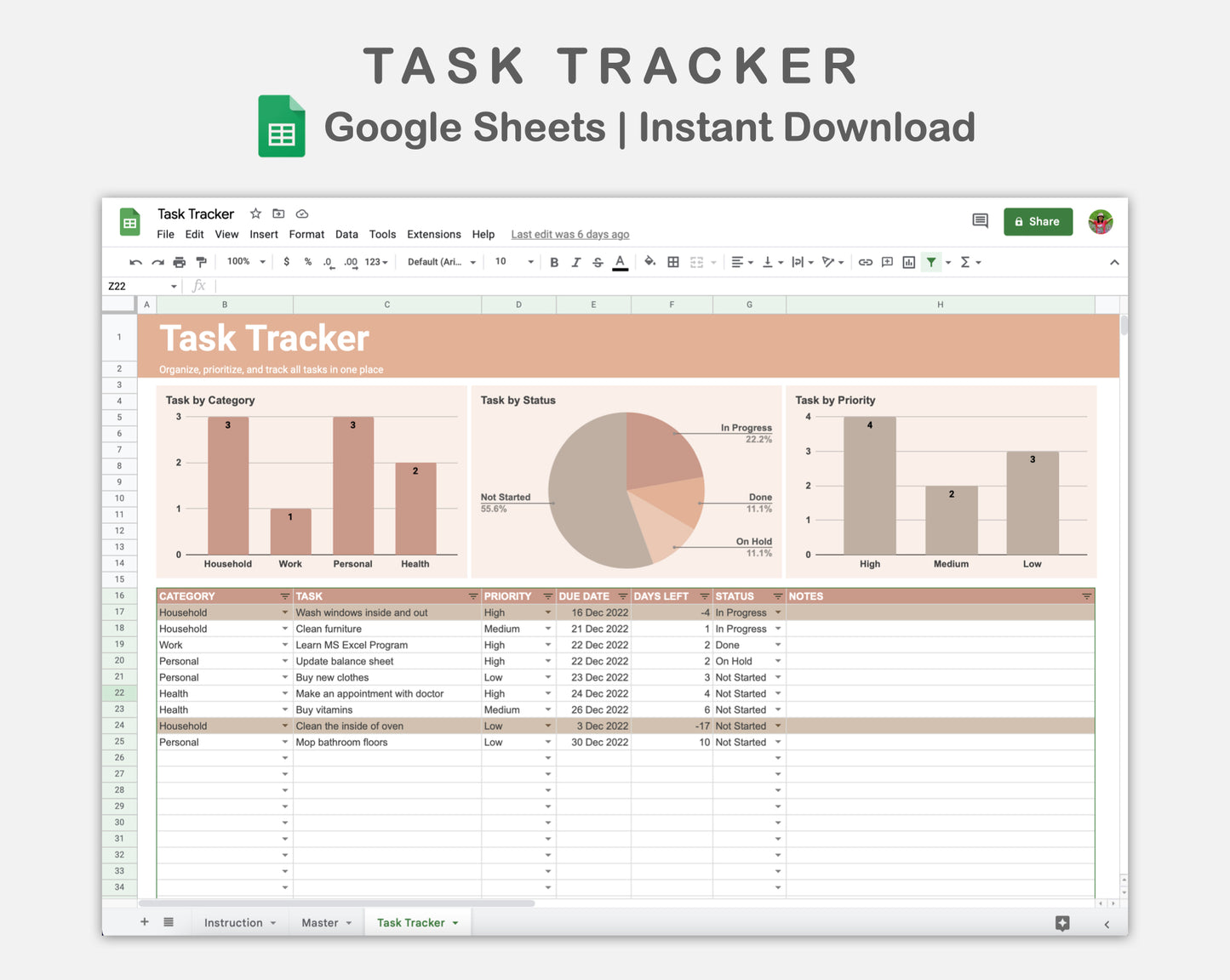 Google Sheets - Task Tracker  - Neutral