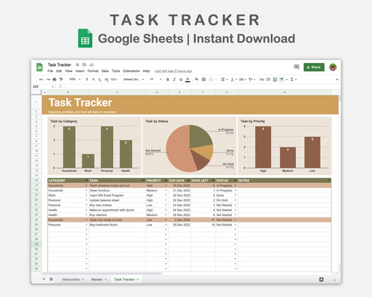 Google Sheets - Task Tracker  - Boho