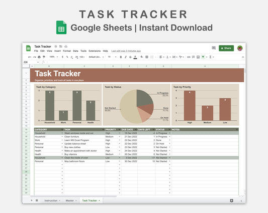 Google Sheets - Task Tracker  - Earthy