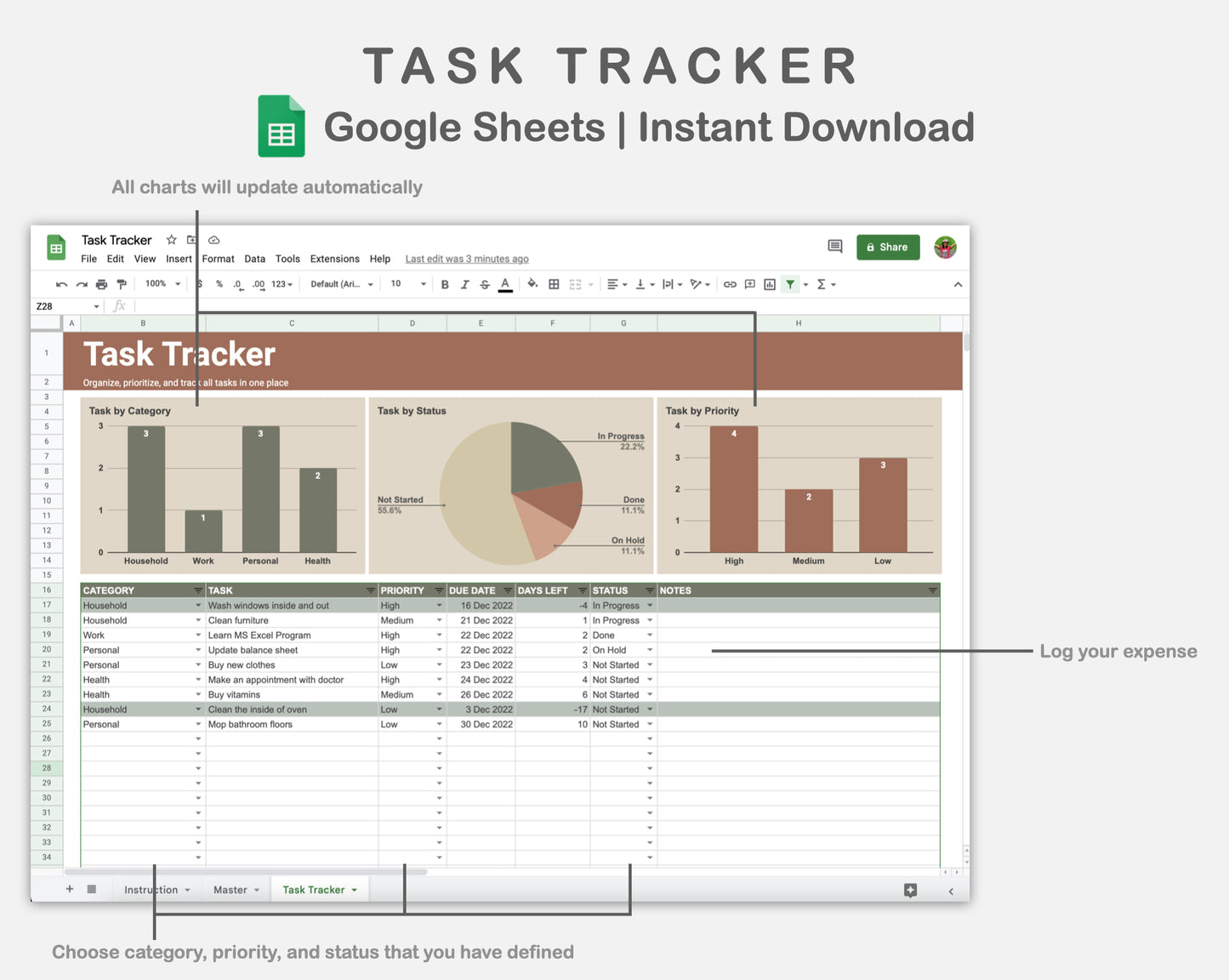 Google Sheets - Task Tracker - Earthy
