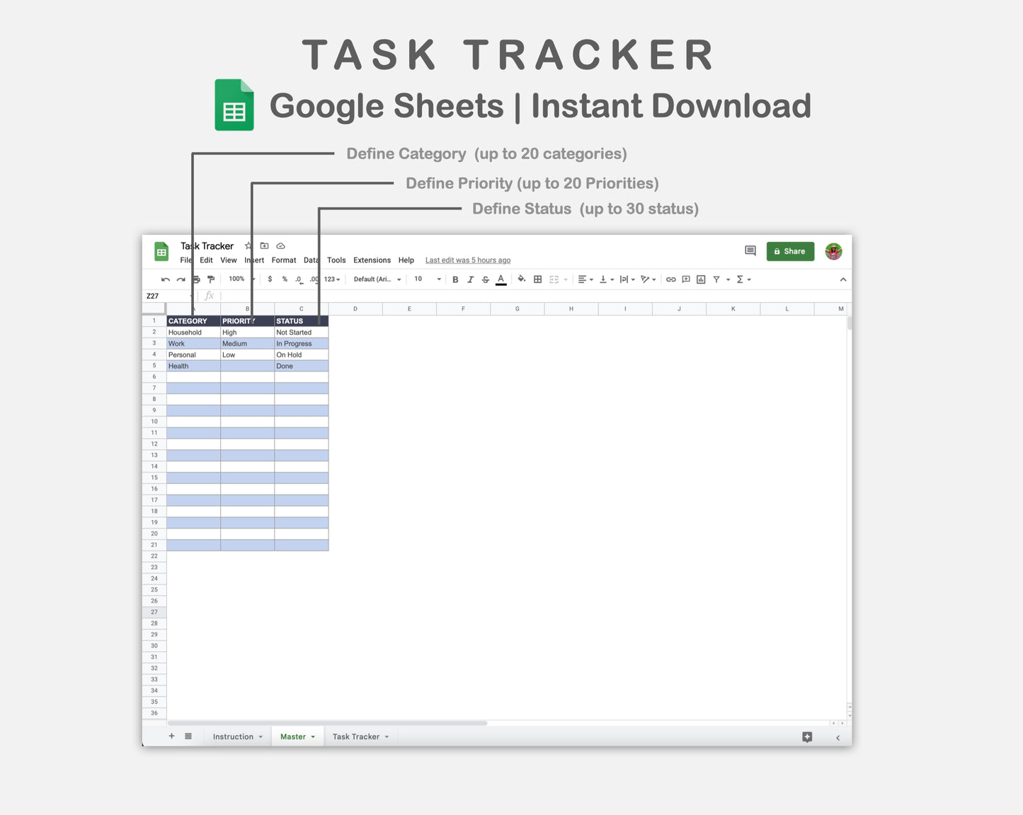 Google Sheets - Task Tracker  - Sweet