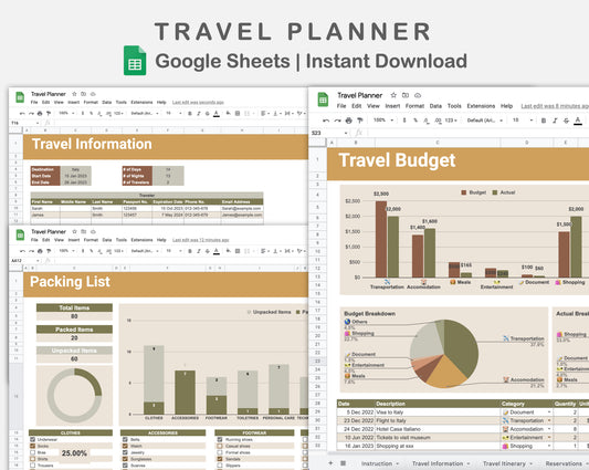 Google Sheets - Travel Planner  - Boho