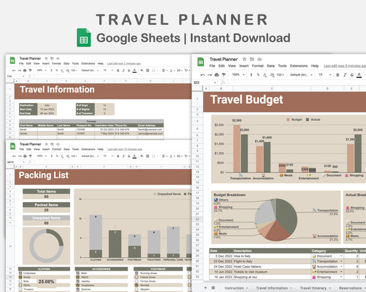 Google Sheets - Travel Planner  - Earthy