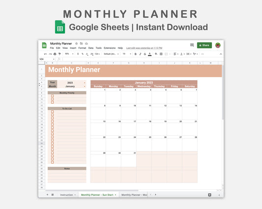 Google Sheets - Monthly Planner - Neutral