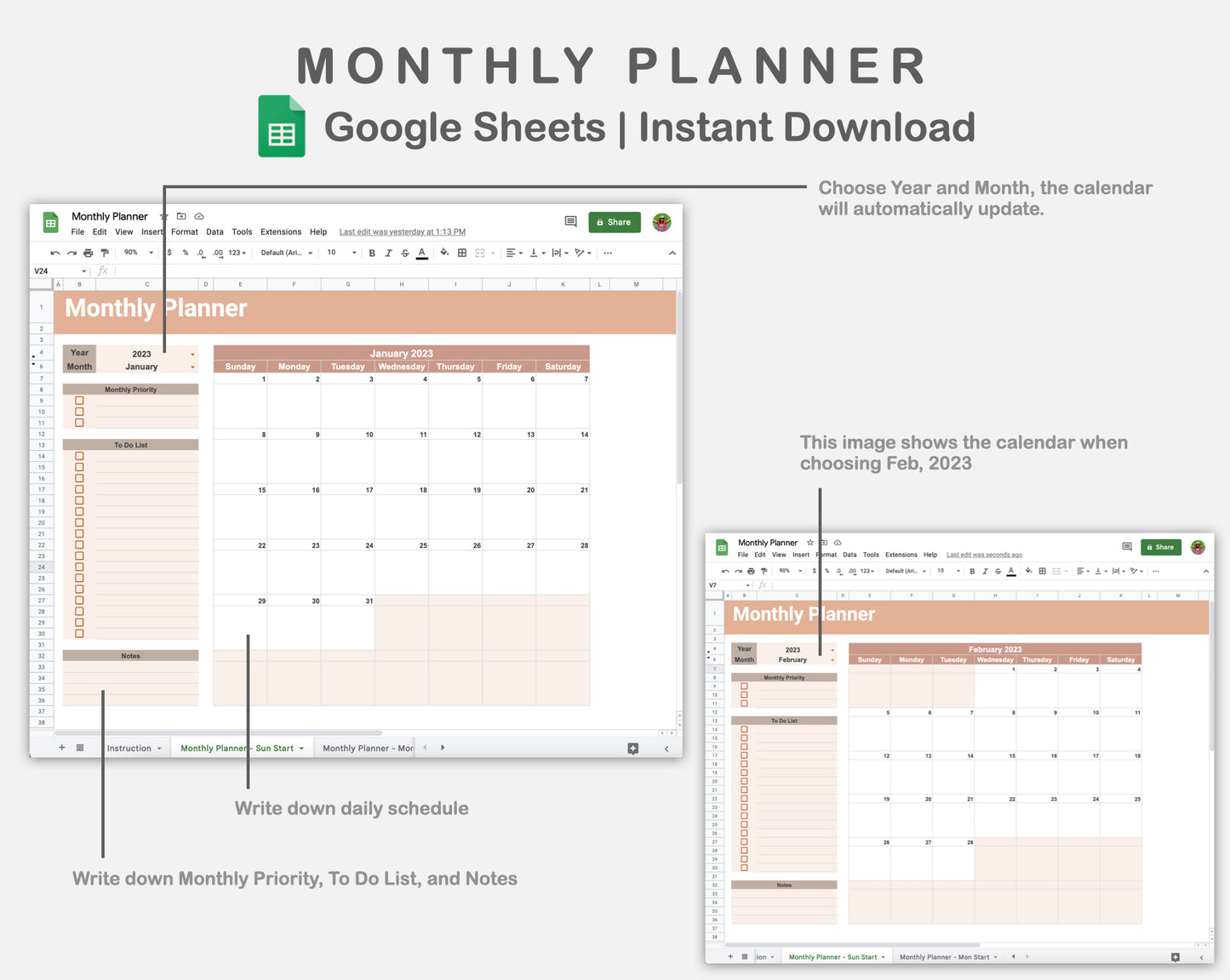 Google Sheets - Monthly Planner - Neutral