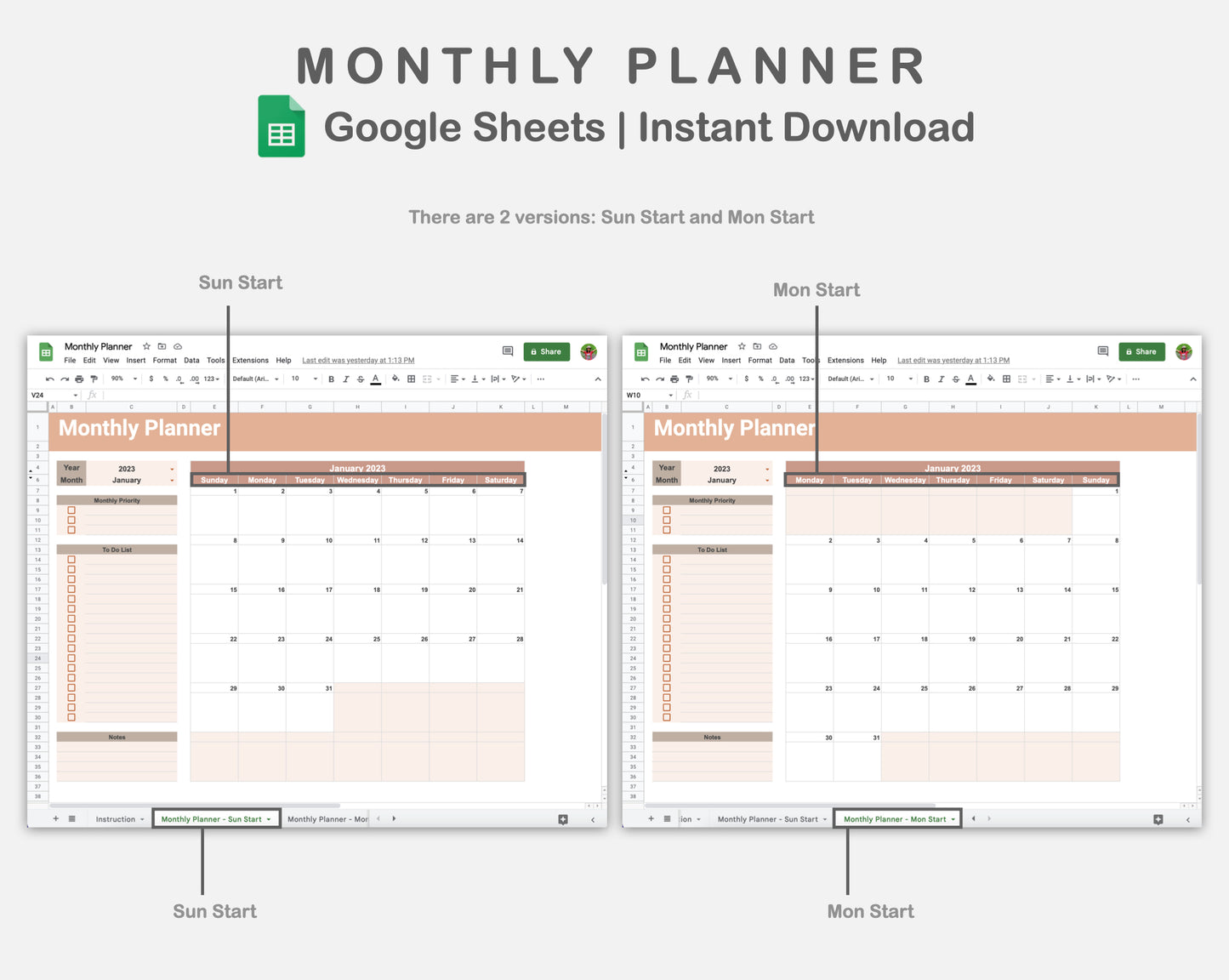 Google Sheets - Monthly Planner - Neutral