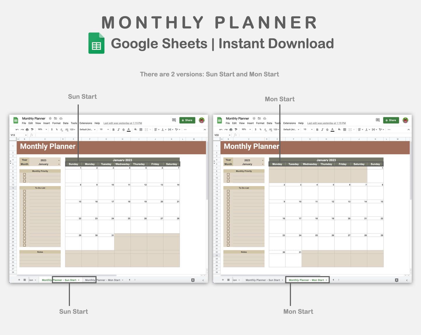 Google Sheets - Monthly Planner - Earthy