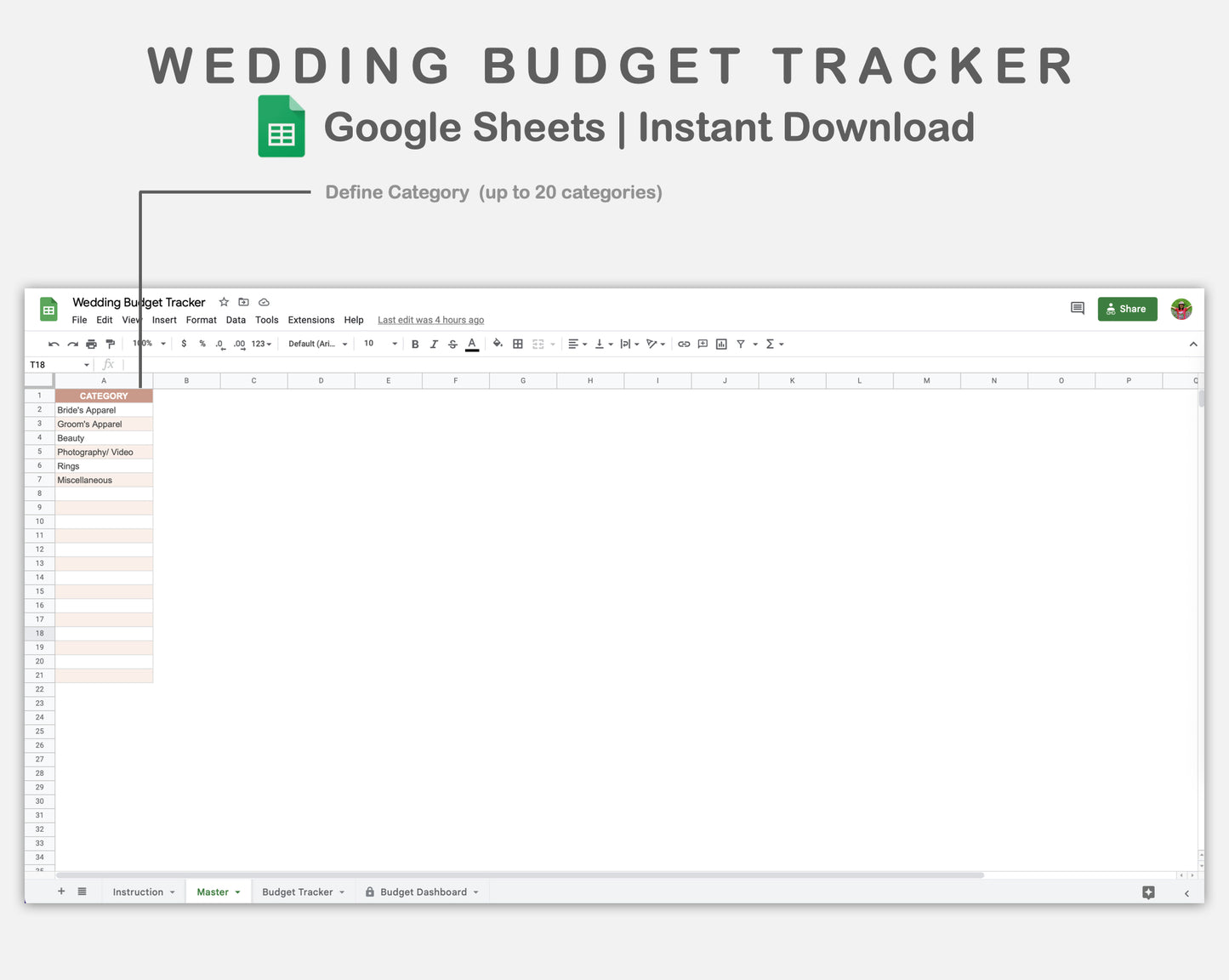 Google Sheets - Wedding Budget Tracker - Neutral