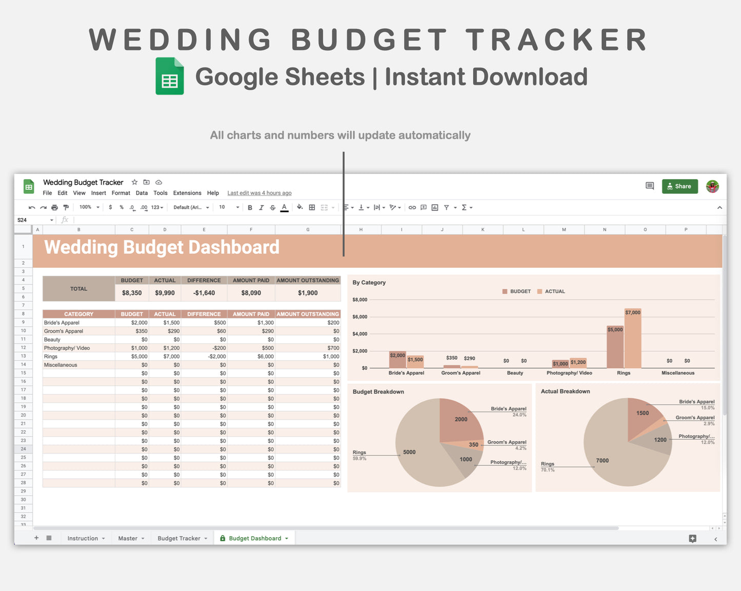 Google Sheets - Wedding Budget Tracker - Neutral