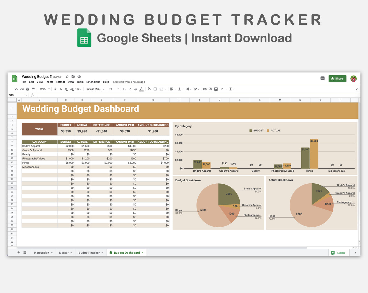 Google Sheets - Wedding Budget Tracker - Boho