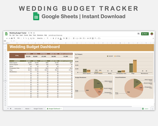Google Sheets - Wedding Budget Tracker - Boho