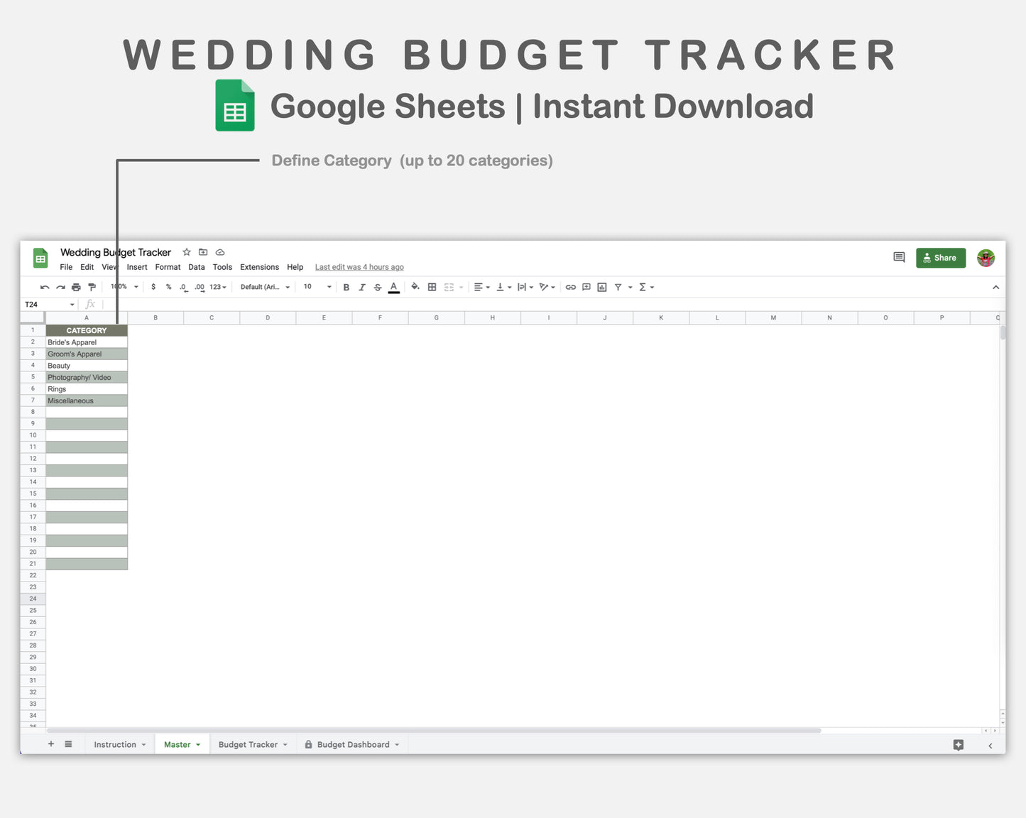 Google Sheets - Wedding Budget Tracker - Earthy