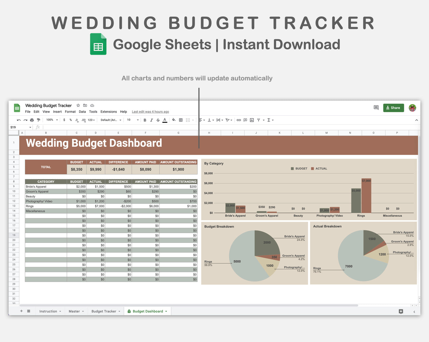 Google Sheets - Wedding Budget Tracker - Earthy