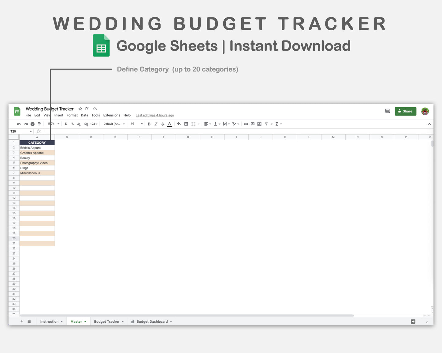 Google Sheets - Wedding Budget Tracker - Sweet