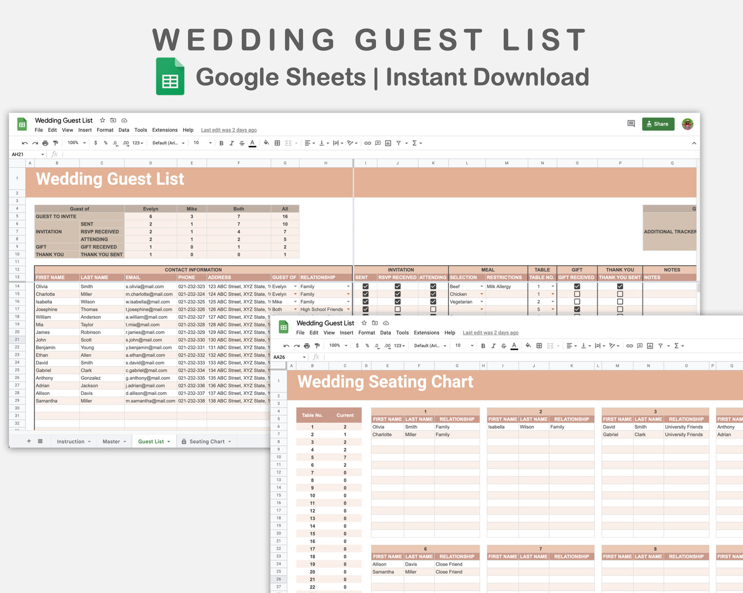 Google Sheets - Wedding Guest List - Neutral