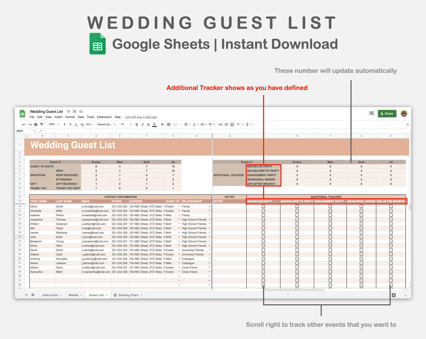 Google Sheets - Wedding Guest List - Neutral