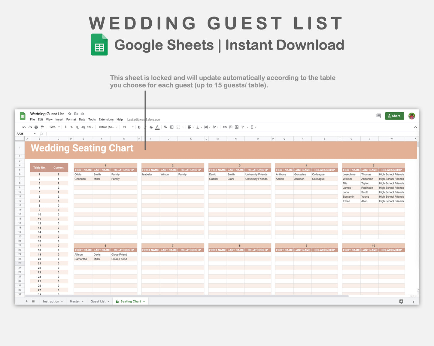 Google Sheets - Wedding Guest List - Neutral
