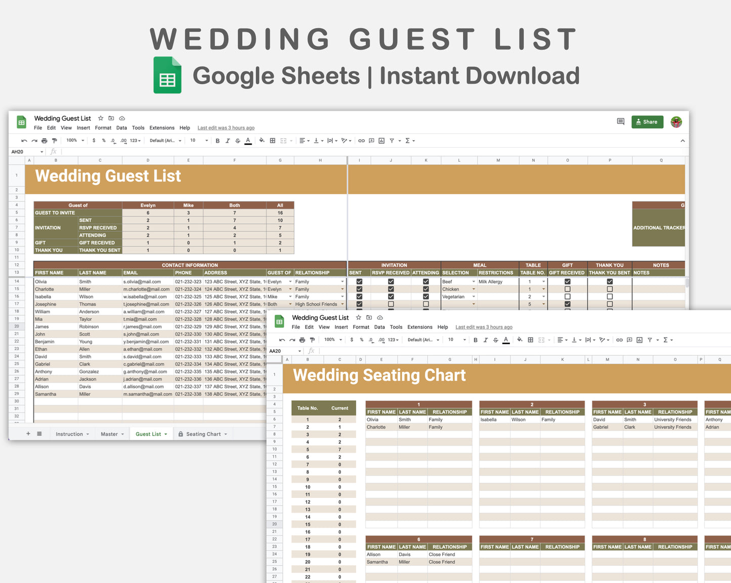 Google Sheets - Wedding Guest List - Boho