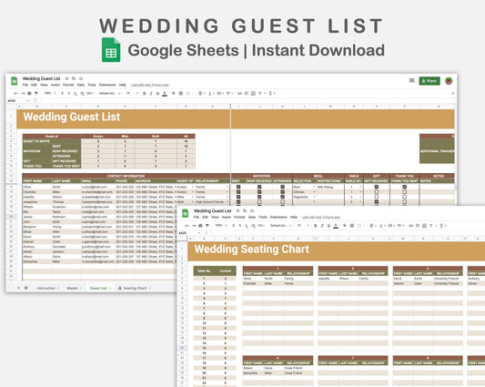 Google Sheets - Wedding Guest List - Boho