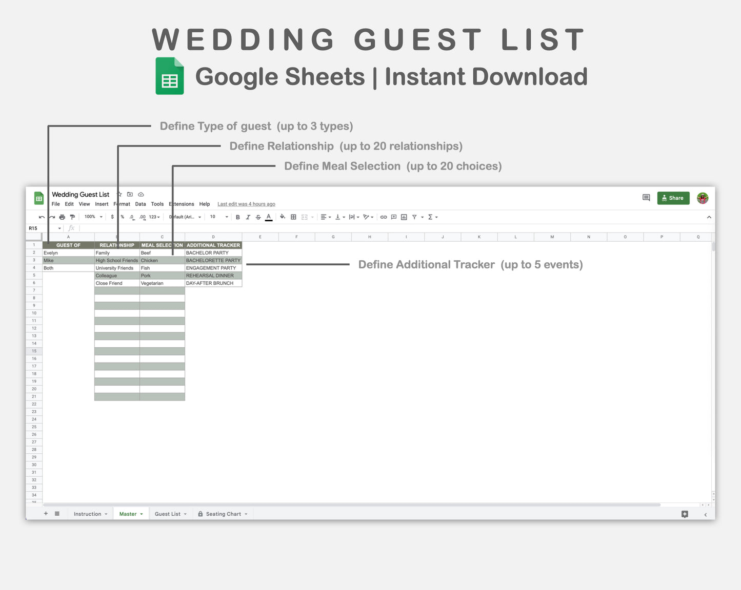 Google Sheets - Wedding Guest List - Earthy