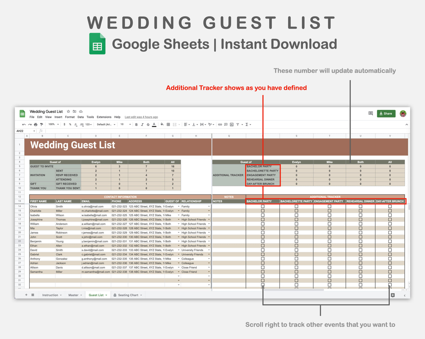 Google Sheets - Wedding Guest List - Earthy