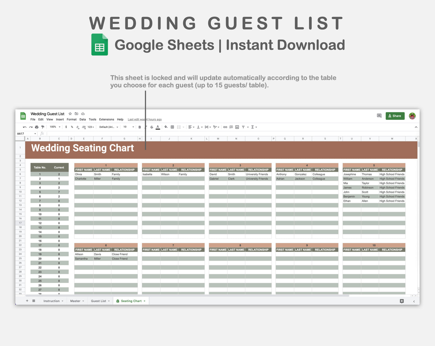 Google Sheets - Wedding Guest List - Earthy