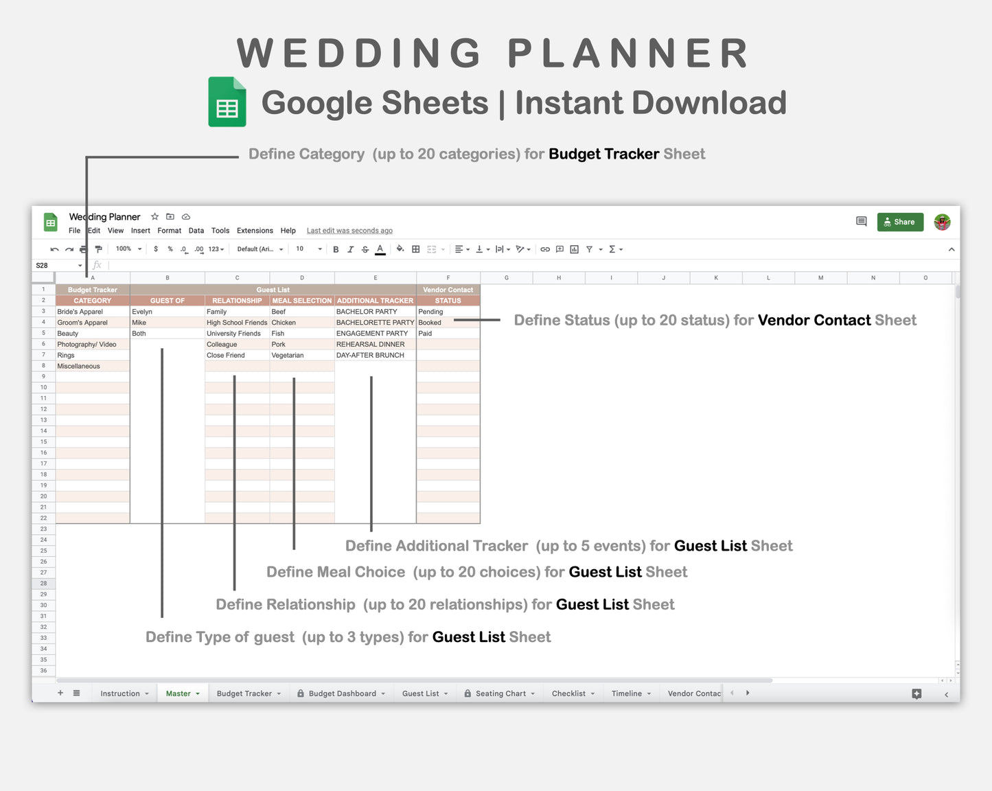Google Sheets - Wedding Planner - Neutral