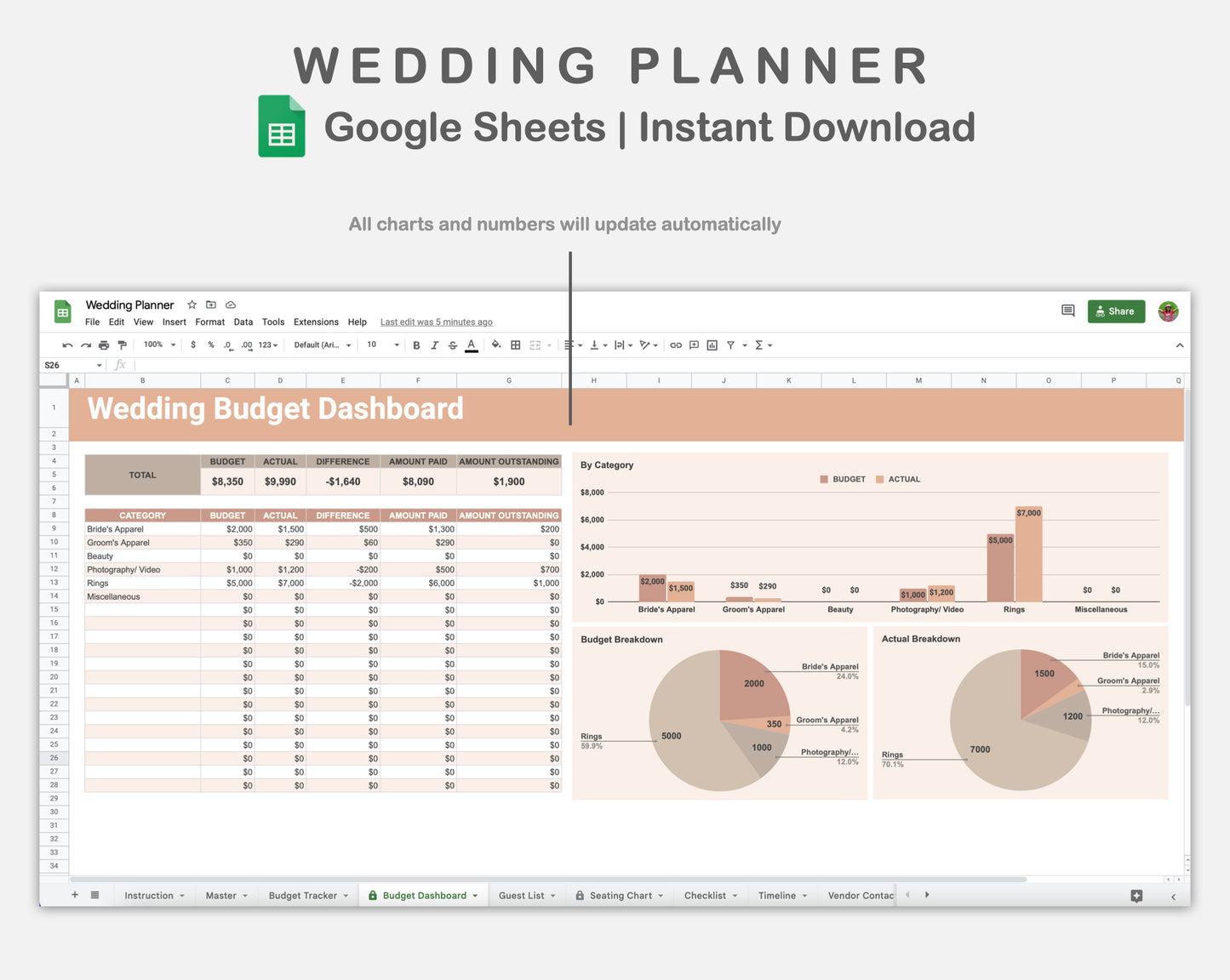 Google Sheets - Wedding Planner - Neutral