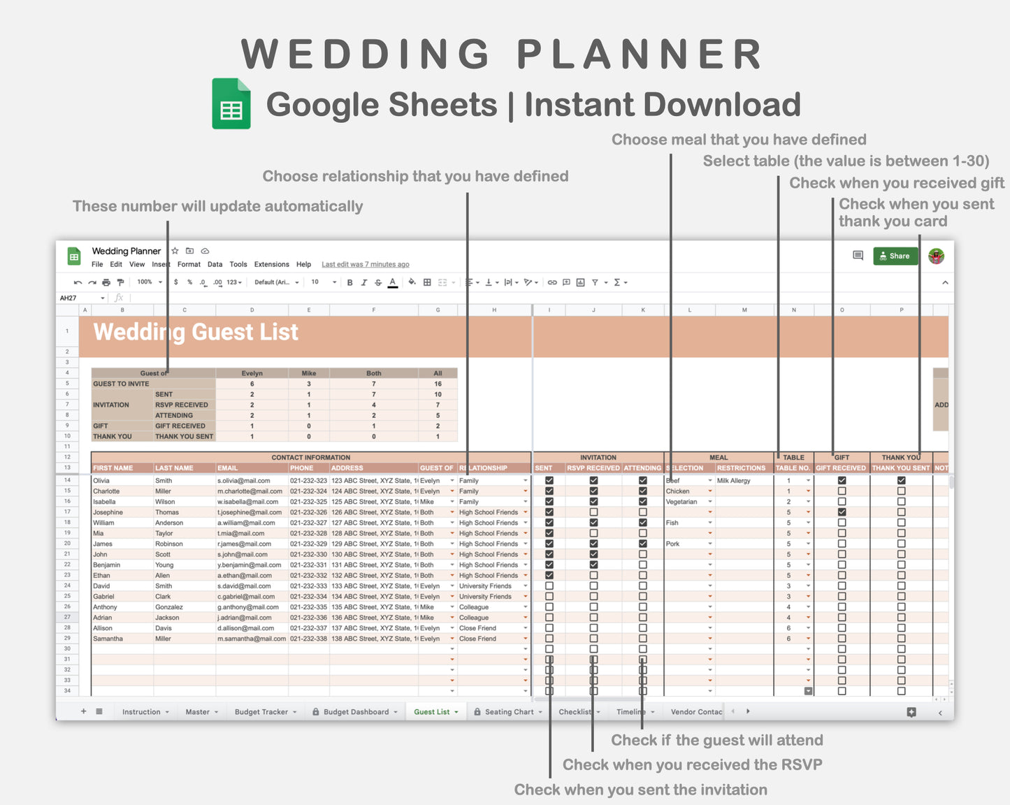 Google Sheets - Wedding Planner - Neutral