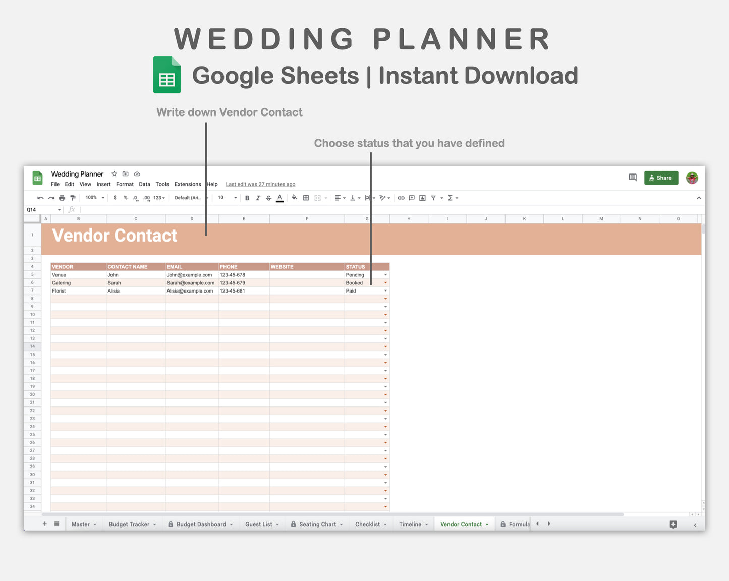 Google Sheets - Wedding Planner - Neutral