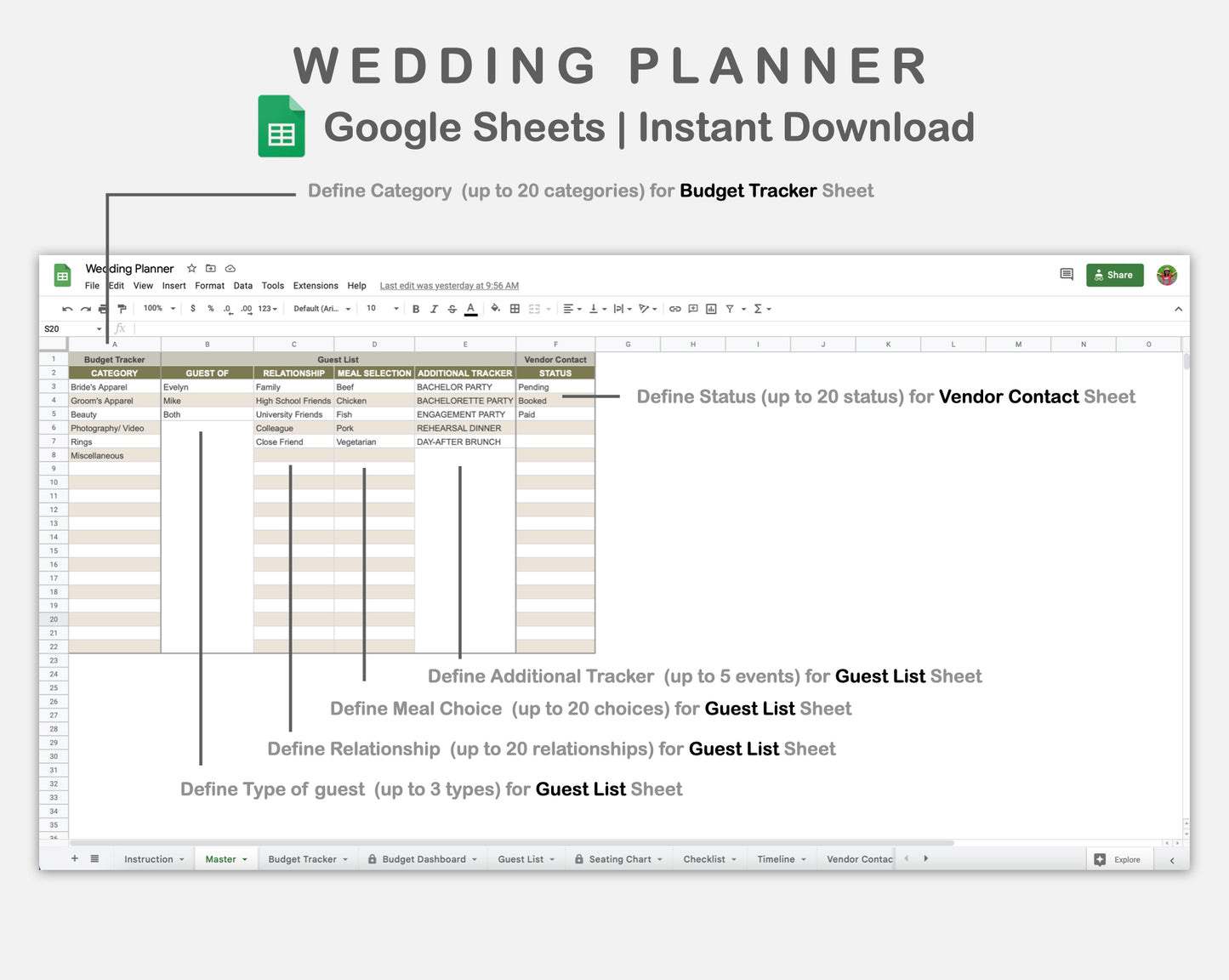 Google Sheets - Wedding Planner - Boho