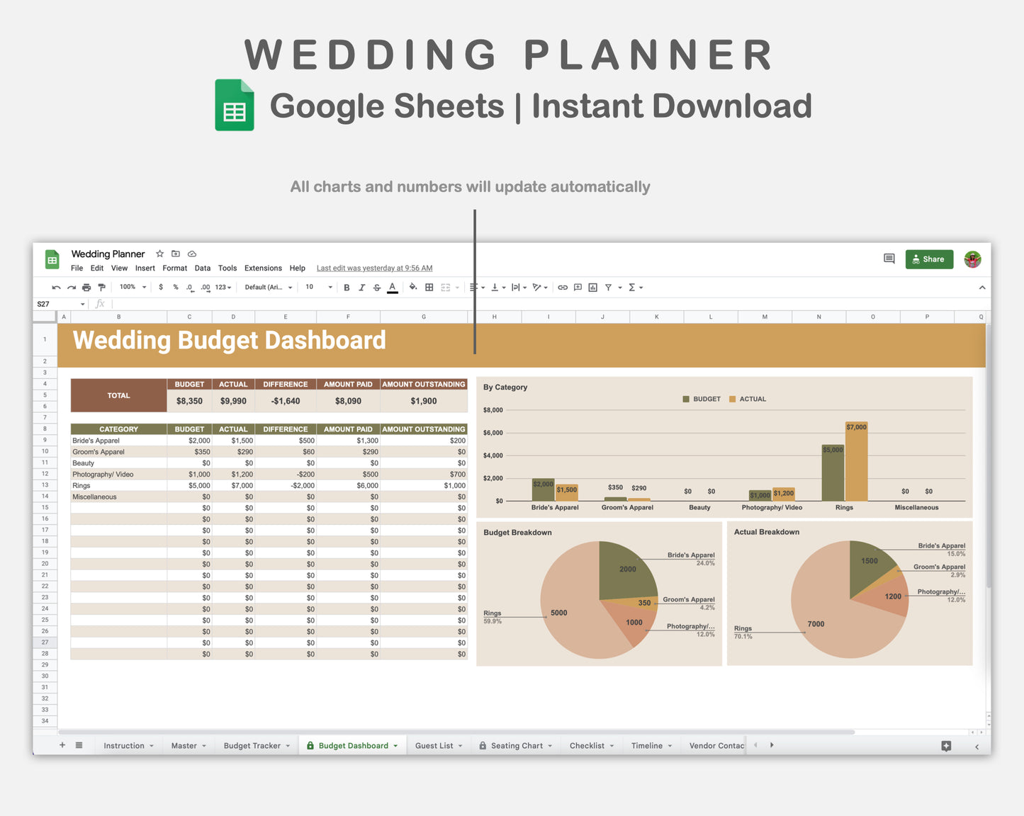 Google Sheets - Wedding Planner - Boho