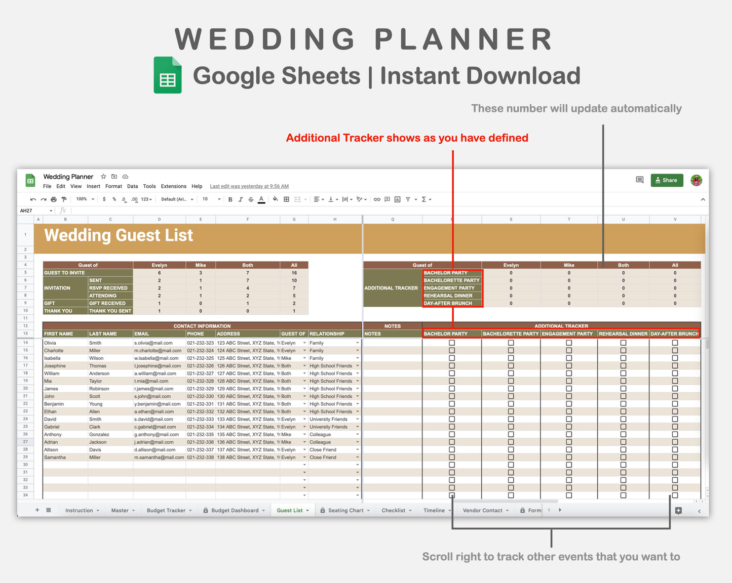 Google Sheets - Wedding Planner - Boho