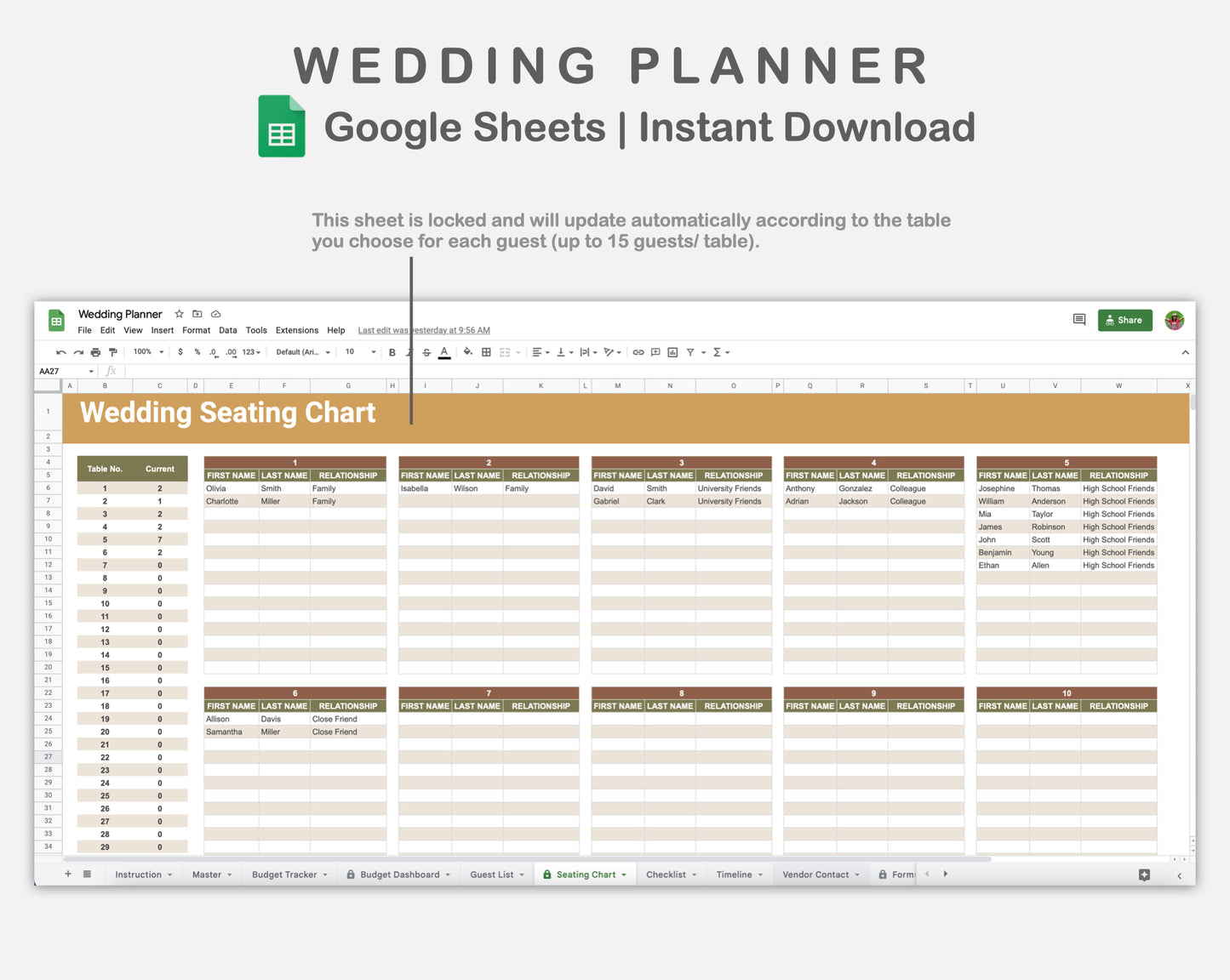 Google Sheets - Wedding Planner - Boho