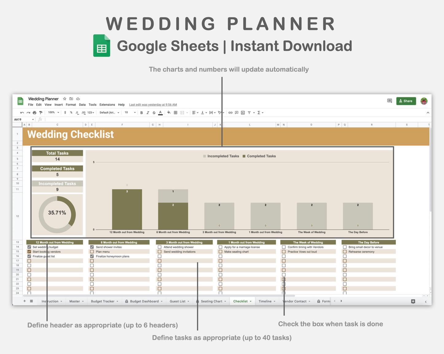 Google Sheets - Wedding Planner - Boho
