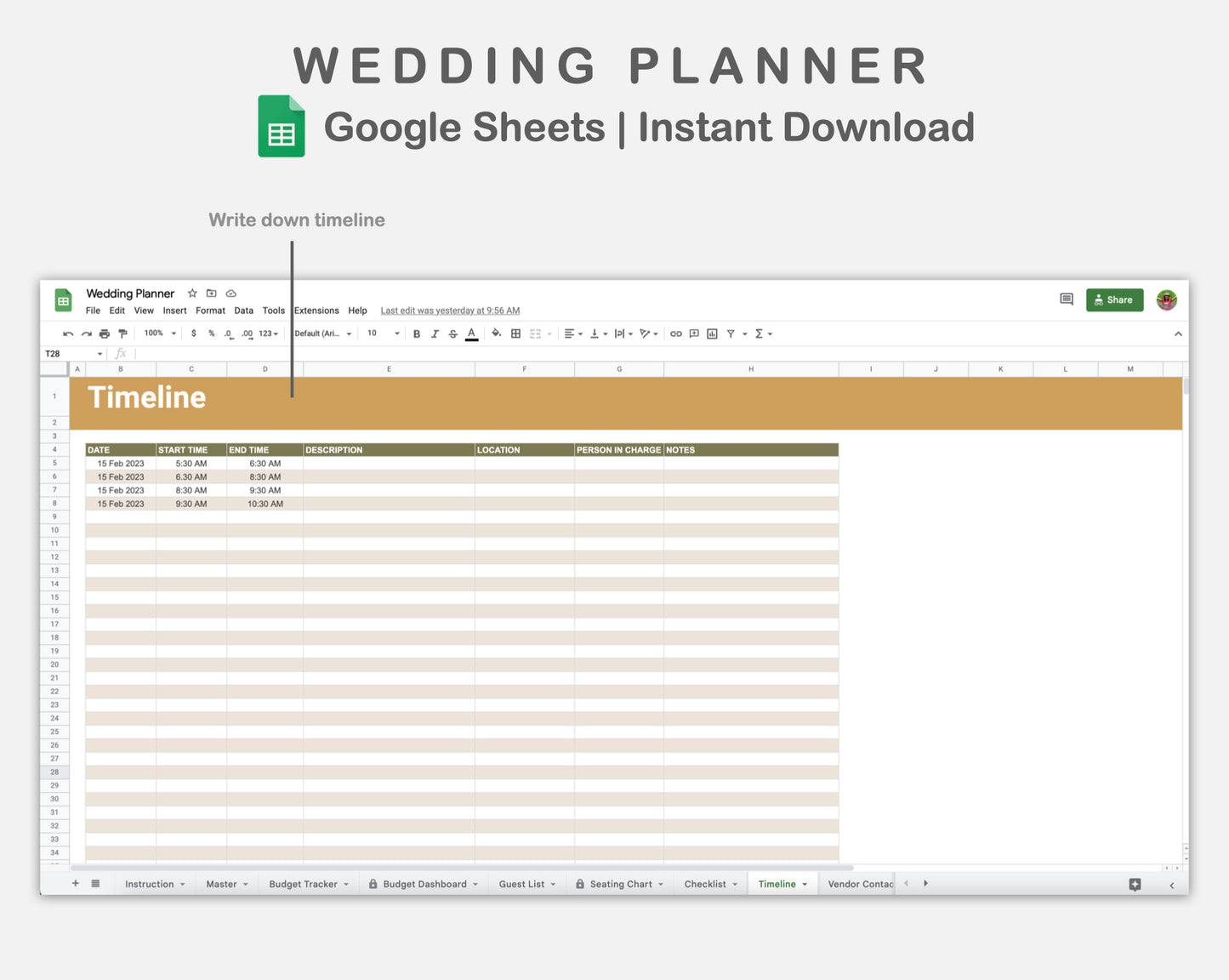 Google Sheets - Wedding Planner - Boho