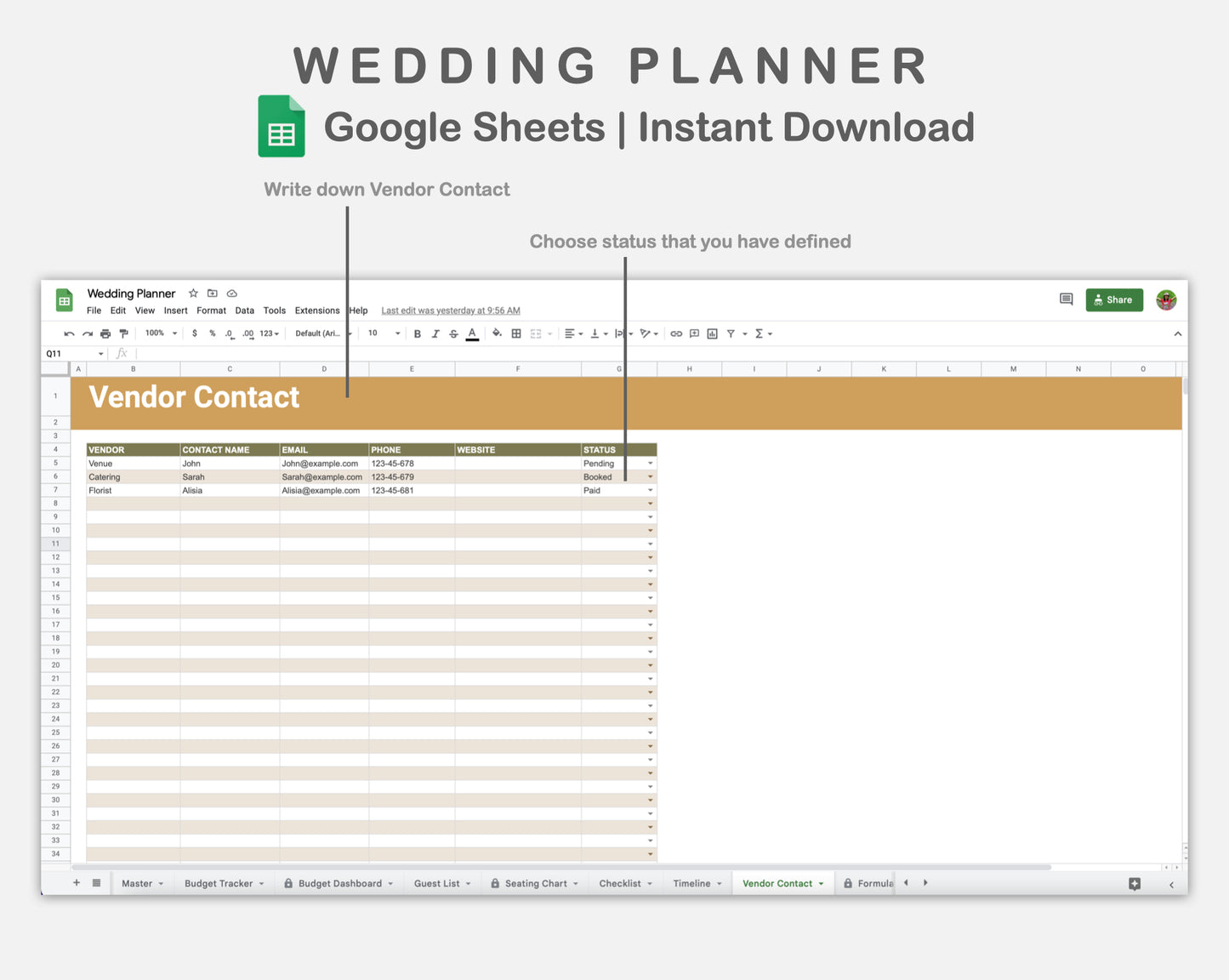 Google Sheets - Wedding Planner - Boho