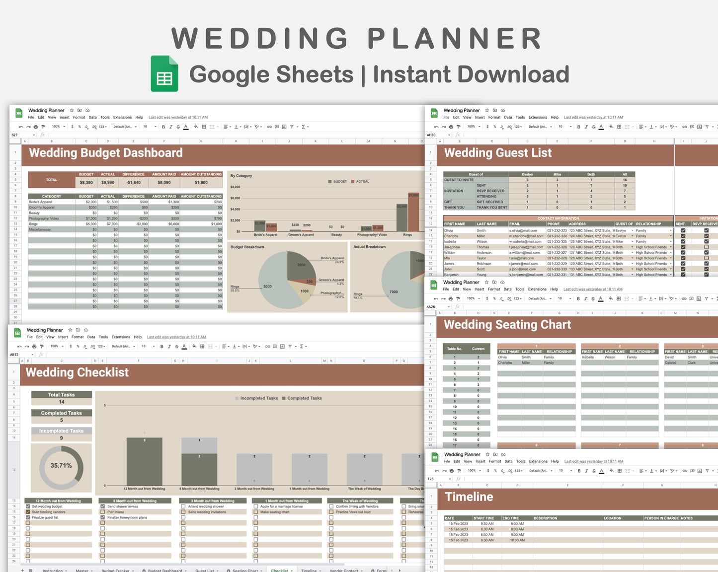 Google Sheets - Wedding Planner - Earthy