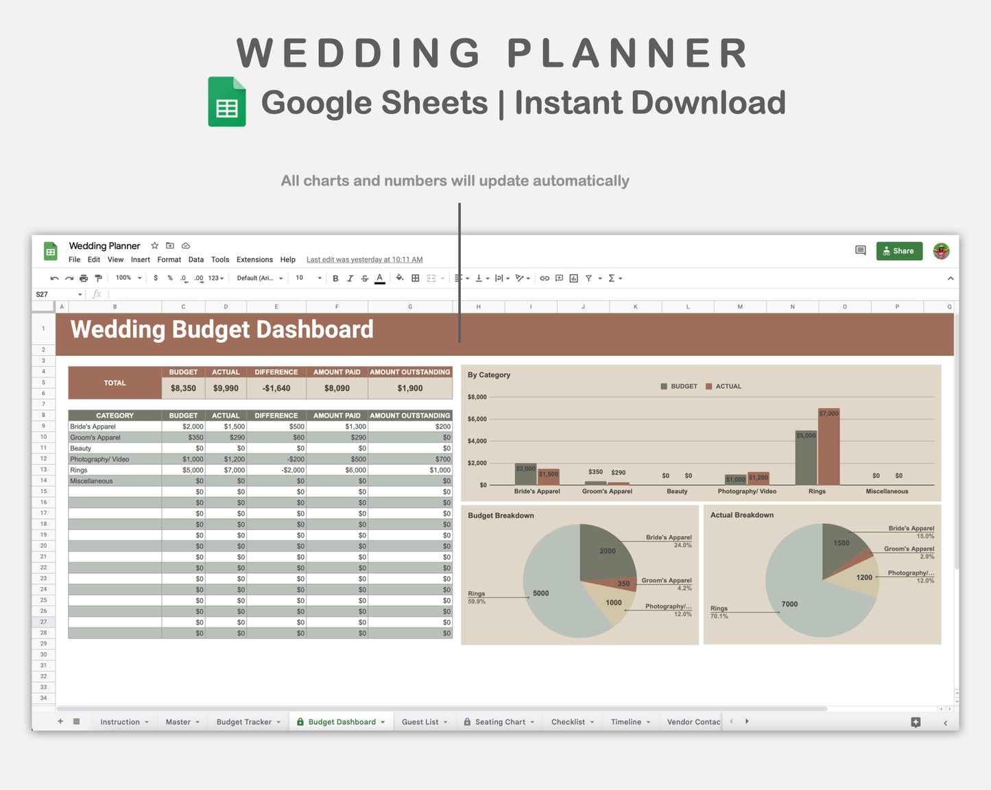 Google Sheets - Wedding Planner - Earthy